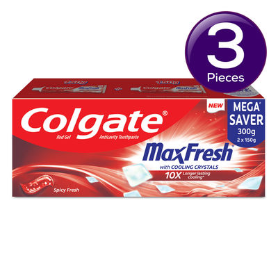 Colgate MaxFresh Toothpaste, Red Gel Paste with Menthol for Super Fresh Breath (Spicy Fresh) 300 g Combo