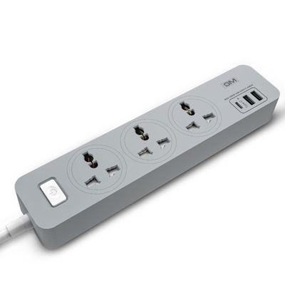 GM 3341 Cuba Power Strip with USB Type–C I Extension Cord with Surge Protection I Spike Guard I Fireproof Body Upto 750 Degree I 1.8M Cord I 3.4A Max Power Output I 3 International Sockets