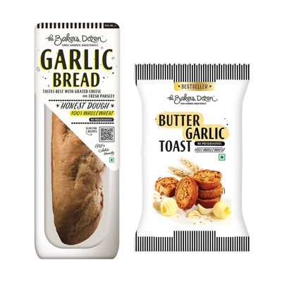 The Baker'S Dozen Butter Garlic Toast(90gms) & The Baker'S Dozen Garlic Bread 100% Wholewheat(160gms) Combo