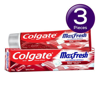 Colgate MaxFresh Toothpaste, Red Gel Paste with Menthol for Super Fresh Breath (Spicy Fresh) 150 g Combo