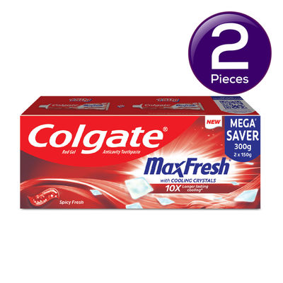 Colgate MaxFresh Toothpaste, Red Gel Paste with Menthol for Super Fresh Breath (Spicy Fresh) 300 g Combo
