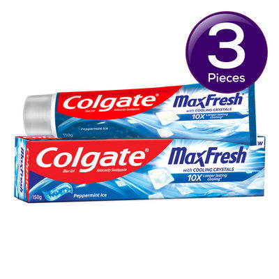 Colgate MaxFresh Toothpaste, Blue Gel Paste with Menthol for Super Fresh Breath (Peppermint Ice) 150 g Combo