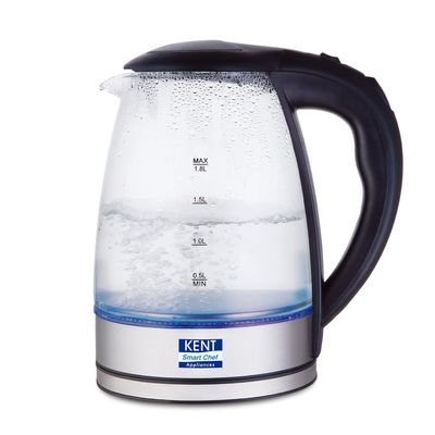 Kent Elegant Electric Glass Kettle 16052 1.8L Stainless Steel Heating Plate Borosilicate Glass Body