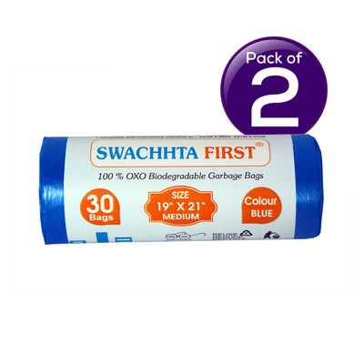 Swachhta First Oxo Bio Degradable Garbage Bags - Blue Medium (19 x 21 Inches) 30 pc Combo
