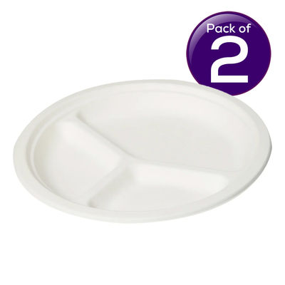 Vinay Trading Disposable Bagasse Paper Plates - 10 inch | Round | 3 Compartment 15 pc Combo