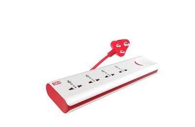 GM 3060 E-Book 4 + 1 Power Strip Red & White Colour 250 Volts with Master Switch, Indicator, Safety Shutter & 4 International sockets, Extension Cord for Home Appliances