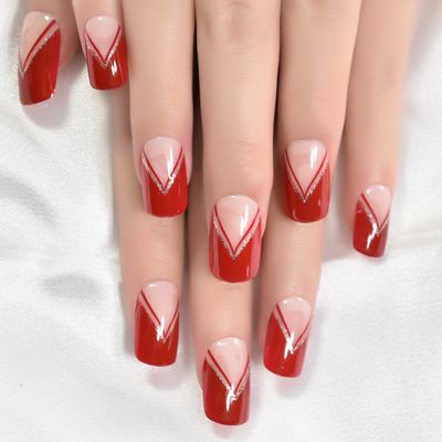 Gush Beauty Nailed It | Reusable Luxury Press On Nails | Medium Square | Red Edge | Red & Nude