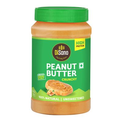 Disano Natural Peanut Butter Crunchy Unsweetened, 100% Roasted Peanut Butter, 30 Gm Protein