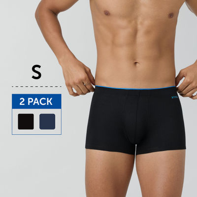 XYXX Uno IntelliSoft Micro Modal  Solid Trunk  | Men's Innerwear | Pack of 2  | Blue + Black- S