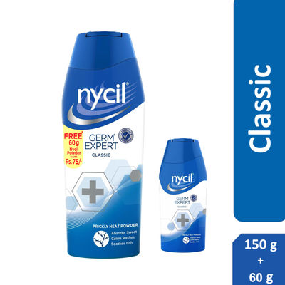 Nycil Germ Expert Prickly Heat Powder Cool Gulabjal, (Get Cool Gulabjal 60g Free)