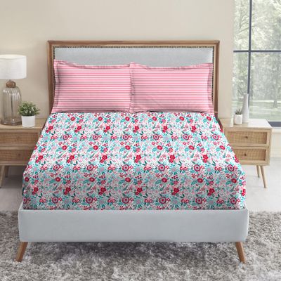 Mytrident Urban Comfort Queen Bedsheet - Gardenia Blooms Pink