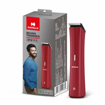 Havells Bt6111 Beard Trimmer, Ss Blade 90Mins Runtime Upto 13Mm Setting, Battery Operated, Red