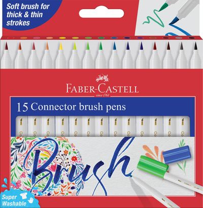 Faber-Castell Connector Brush Pens Random Color Pack Of 15