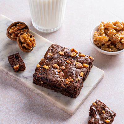 Chocolate Walnut Brownie with Caramel Sauce
