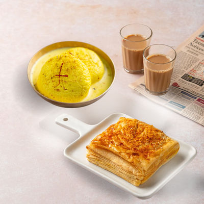 Veg Puff  & Kesari Rasmalai combo