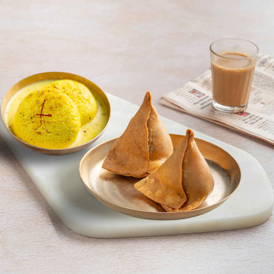 Samosa - 2 Piece () & Kesari Rasmalai () Combo 
