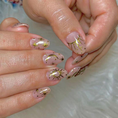 Gush Beauty Nailed It | Reusable Luxury Press On Nails | Gold Short Round | Celestial Gold | Nude & Gold