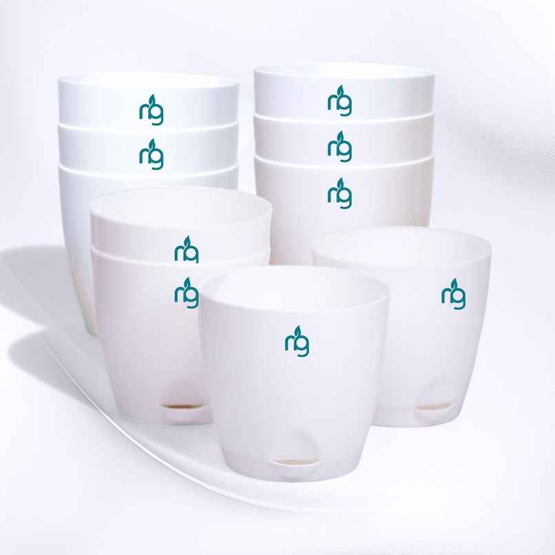 Nurturing Green - Self Watering Pots for Plants | Set of 10 | White | Size: 11.5cm x 11cm Nurturing Green - Self Watering Pots for Plants | Set of 10 | White | Size: 11.5cm x 11cm