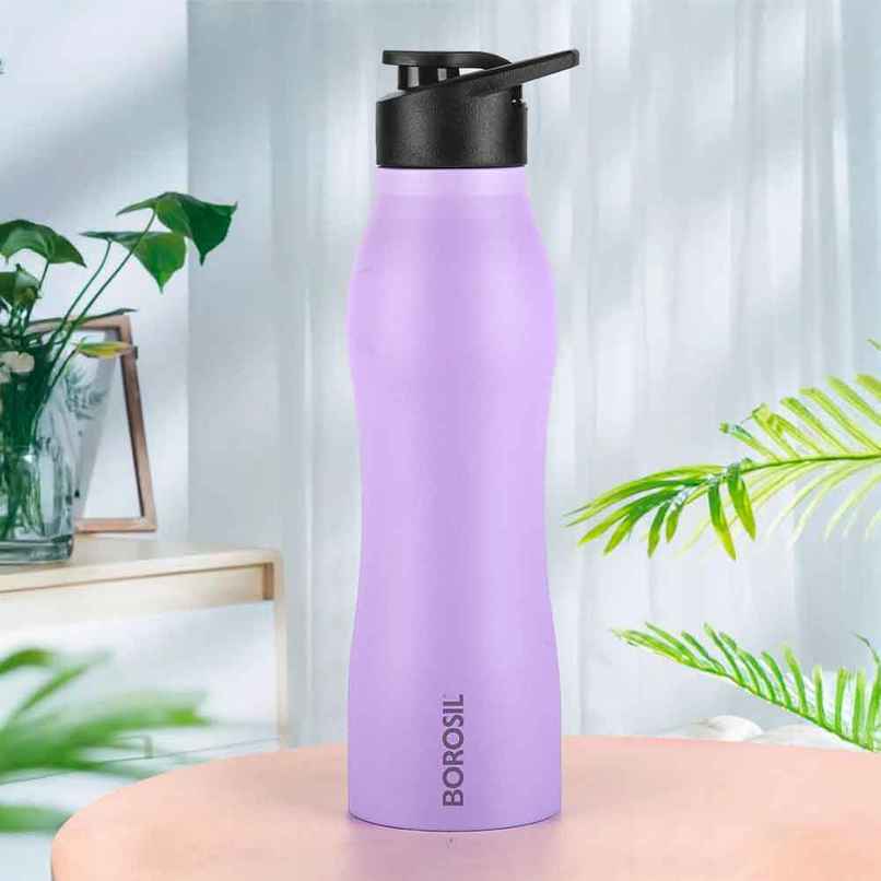Borosil Grip Go BIS Approved Single Wall Stainless Steel Water Bottle | Purple | 950 ml