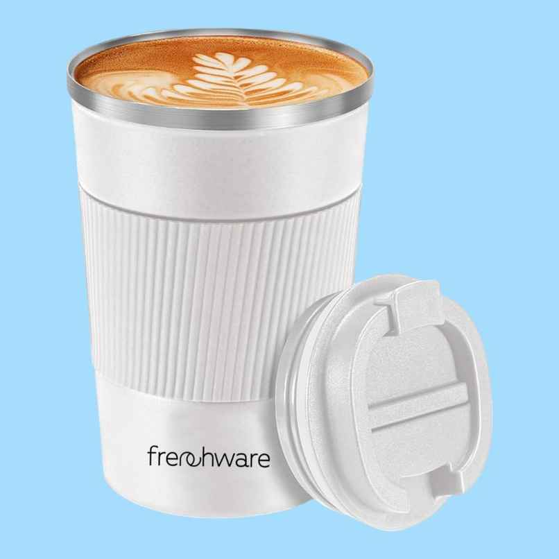 Frenchware Insulated Coffee Mug 510 ml, Double Wall Vacuum, Leakproof Lid - White