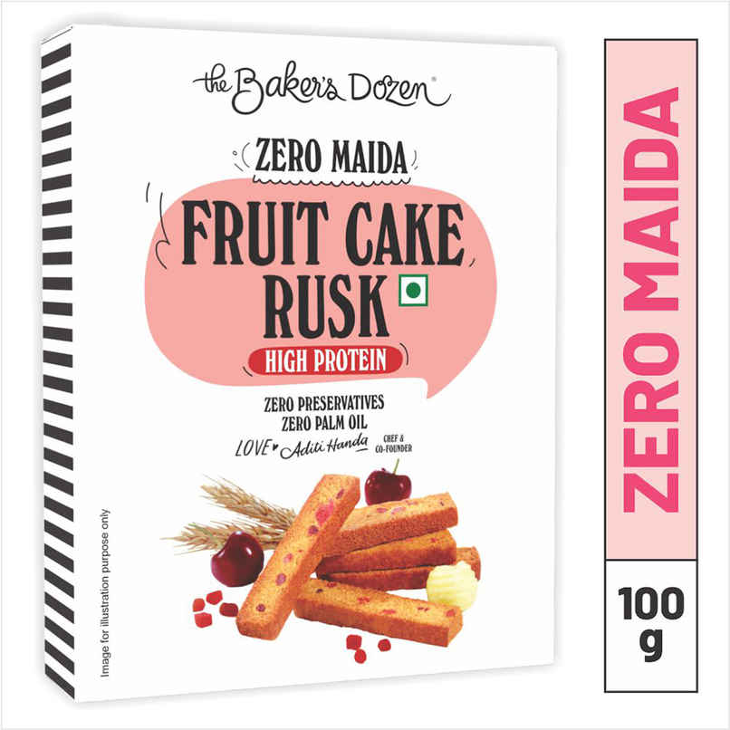 The Baker's Dozen Zero Maida Fruit Cake Rusk - High Protein