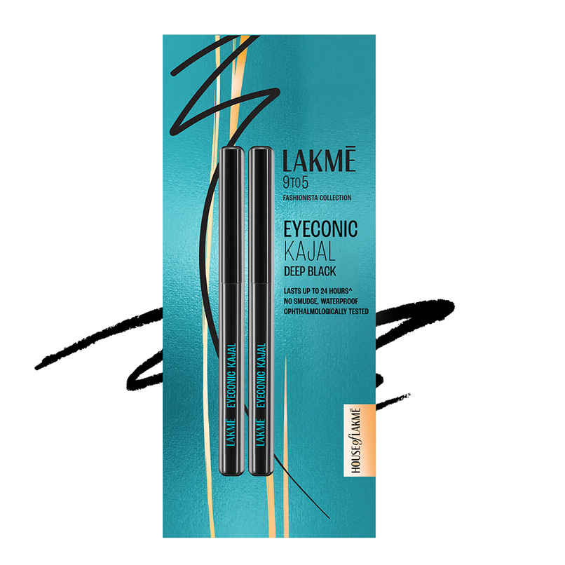 Lakme 9 to 5 Eyeconic Kajal Twin Pack, lasts upto 24hrs, Pack of 2- Deep Black Lakme 9 to 5 Eyeconic Kajal Twin Pack, lasts upto 24hrs, Pack of 2- Deep Black