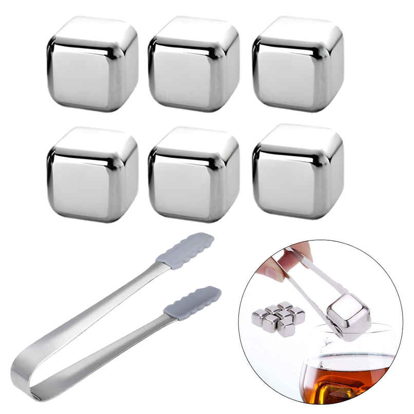 SE7EN Stainless Steel Reusable Ice Cubes with Tongs