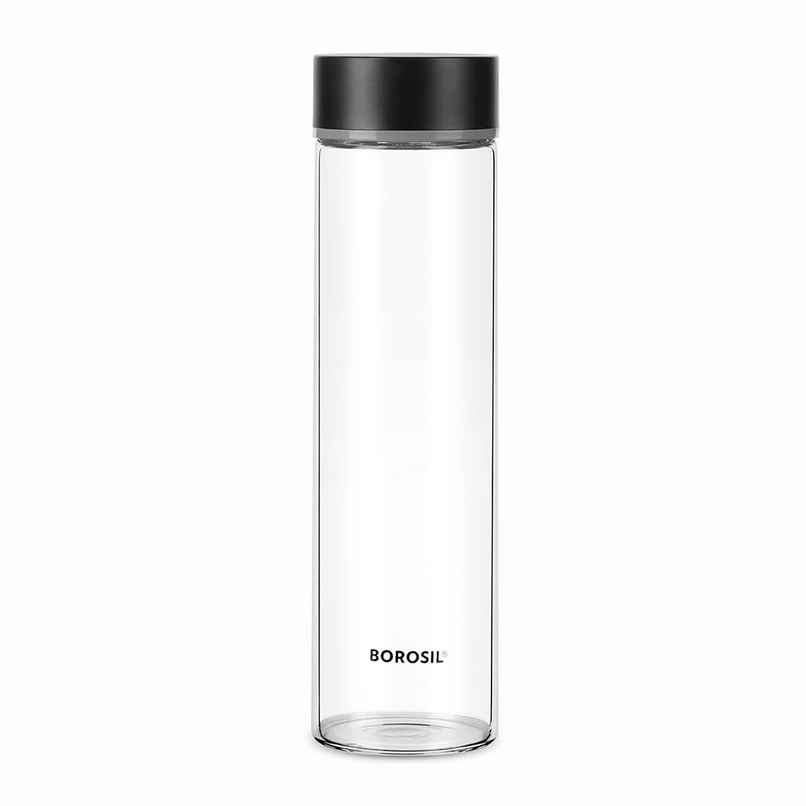 Borosil Borosilicate Glass Neo Water Bottle with Stainless Steel Lid | Silver | 550 ml