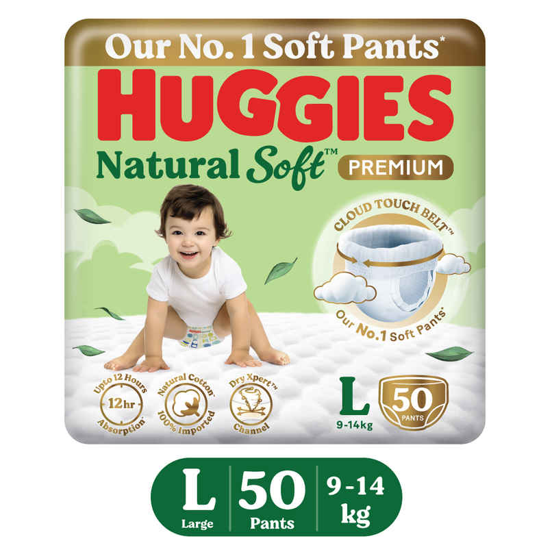 Huggies Natural Soft Premium Baby Diapers | Pant Style | L | 50 pcs