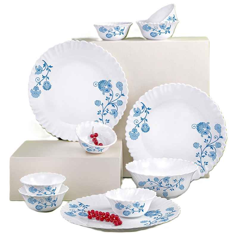 Larah by Borosil Azure Dinner Set | Opalware Crockery for Dining & Gifting | White
