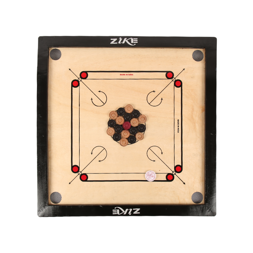 Zike Premium Wood Carrom Board Kit | 20 inch by 20 inch Board | 24 Coins, 1 Striker & 1 Powder