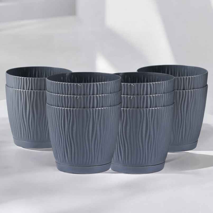 Nurturing Green - Self Watering Pots for Plants | Set of 10 | Grey | Size: 14cm x 12.5cm