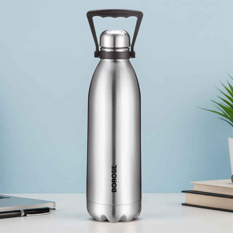 Borosil Bolt Stainless Steel Water Bottle | 1.5 L | Double Wall Vacuum Insulated Flask