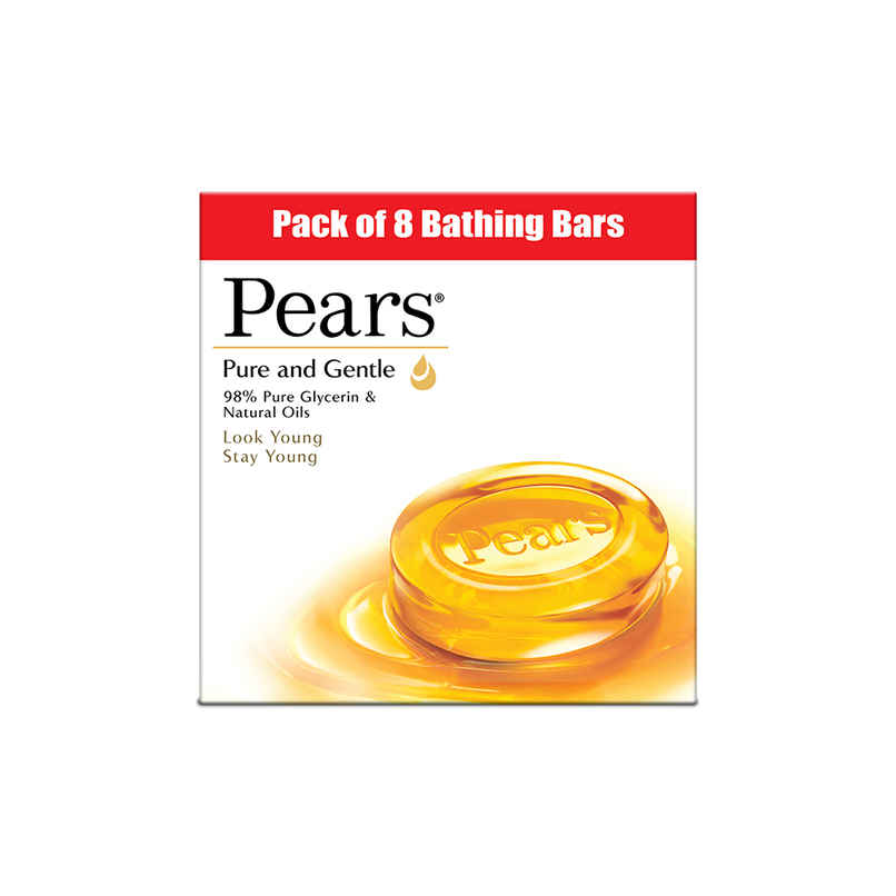 Pears Moisturising Bathing Bar Soap With Glycerine Pure & Gentle - For Golden Glow - (125G X 8)
