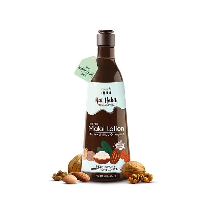Nat Habit Malai Body Lotion, Multi-Nut Shea Omega Moisturizer For Skin Hydration & Body Acne