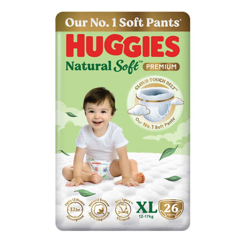 Huggies Natural Soft Premium Baby Diapers | Pant Style | XL | 26 pcs