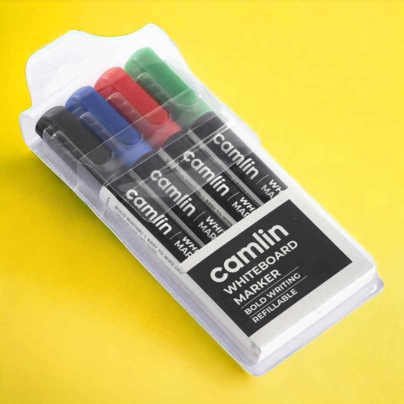 Camlin Whiteboard Marker - Pack Of 4 Assorted Colors (Black, Blue, Red, Green)