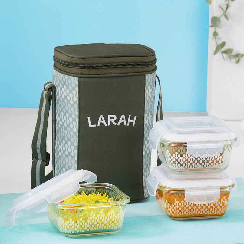 Larah Glassware Gracia Borosilicate Glass Lunchbox, 3pc Square Container | 320ml | Microwave Safe