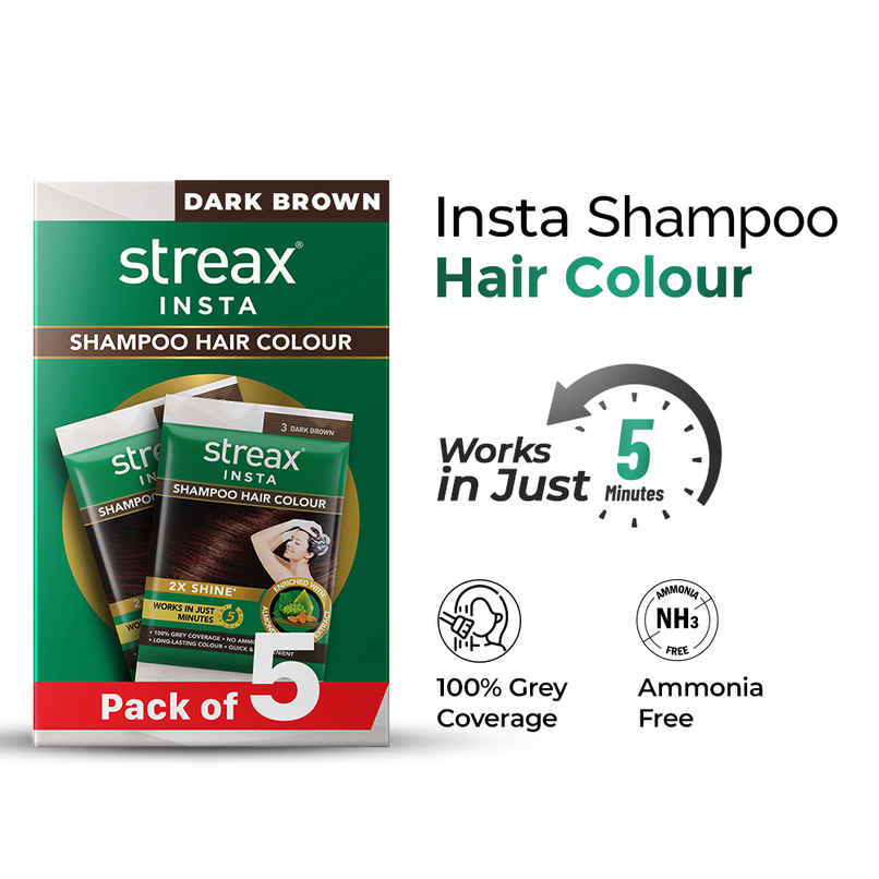 Streax Insta Shampoo Hair Colour for Women and Men- Dark Brown |100% grey coverage in 5 mins Streax Insta Shampoo Hair Colour for Women and Men- Dark Brown |100% grey coverage in 5 mins