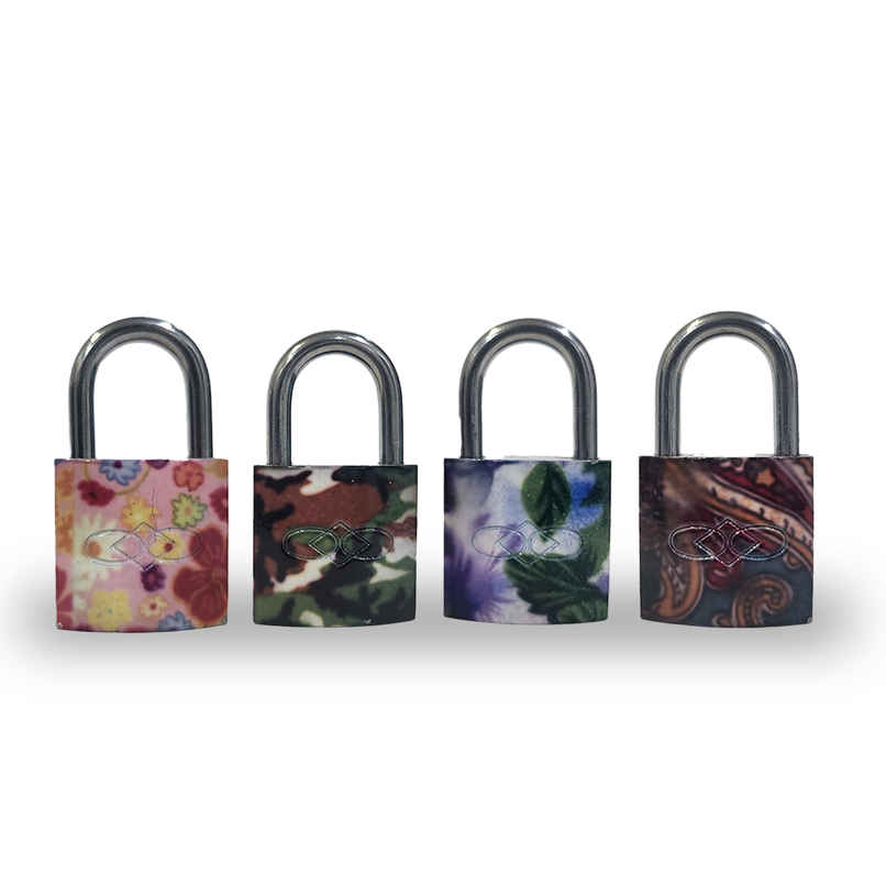 Chrome 25Mm Flower Printed Pad Lock 4Pc Set Chrome 25Mm Flower Printed Pad Lock 4Pc Set