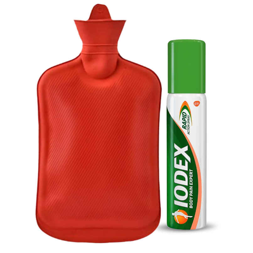 Iodex Rapid Action Pain Relief Spray (60g) & Hot Water Bag Multi Colour (1pc) Combo