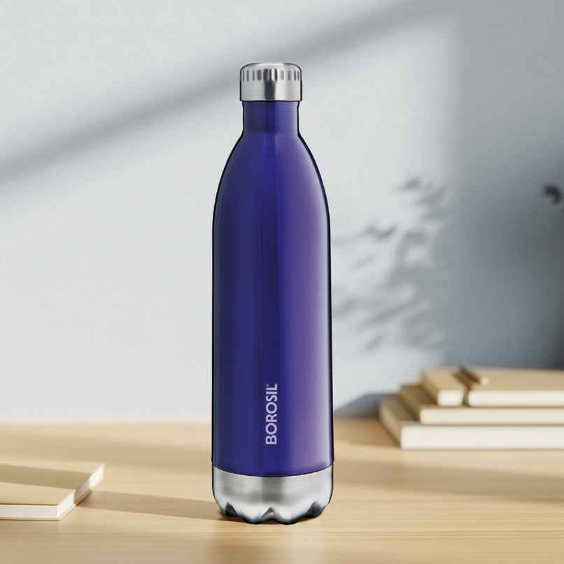 Borosil Bolt Double Wall Vacuum Insulated Stainless Steel Water Bottle | Trans Blue | 1 L