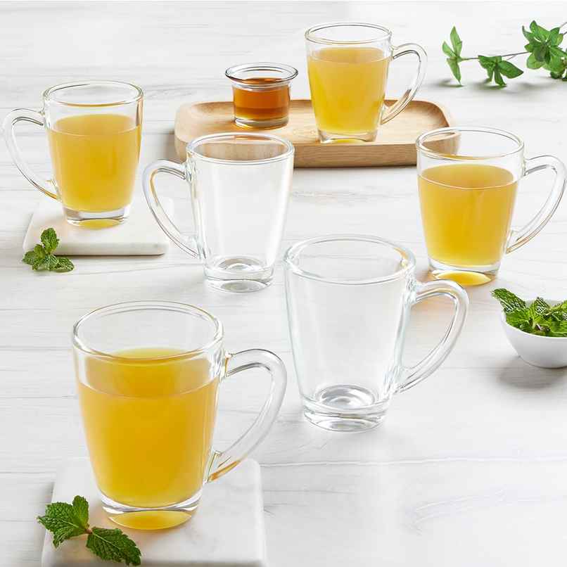 Borosil Serene 195 ml Tea/Coffee Mug Set of 6 Pc, Borosilicate Tuff Glass