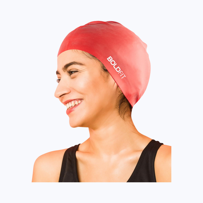 Boldfit Silicone Swimming Cap for Men & Women - Unisex Red Swim Cap Boldfit Silicone Swimming Cap for Men & Women - Unisex Red Swim Cap