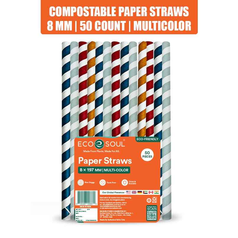 Eco Soul 8mm Multi-Colour | 50 Count | Paper Straw