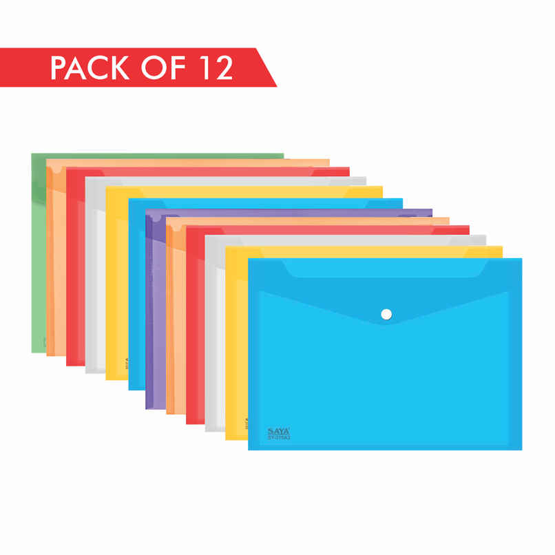 Saya Clear Bags | Waterproof Transparent Document Organizer with Snap Button Closure | Assorted