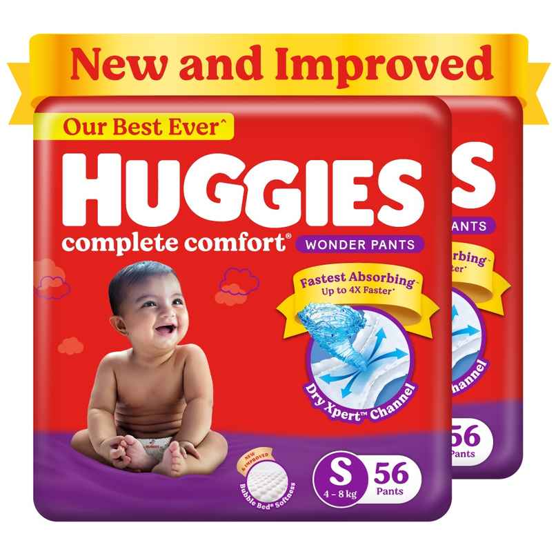 Huggies Complete Comfort Wonder Baby Diapers | Pant Style | S | 112 pcs