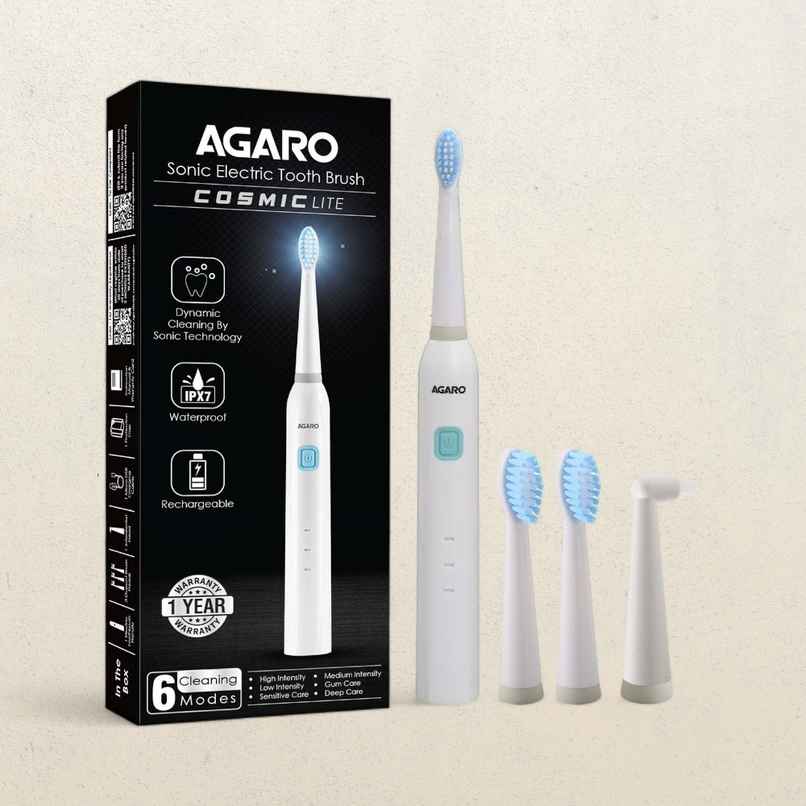 Agaro Cosmic Lite Sonic Electric Toothbrush For Adults With 6 Modes (White)