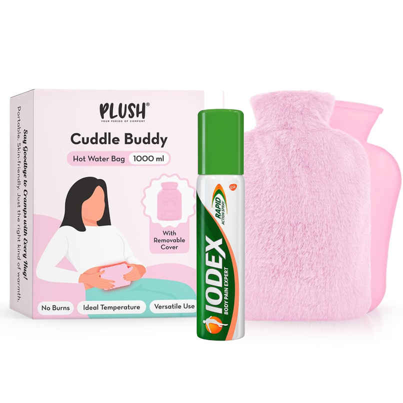 Iodex Rapid Action Pain Relief Spray (60g) & Plush Hot Water Bag-Cuddle Buddy With Removable Cover (1pc) Combo