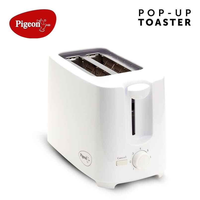 Pigeon 750 Watt  2 Slice Auto Pop up Toaster With Variable Browning Control - White